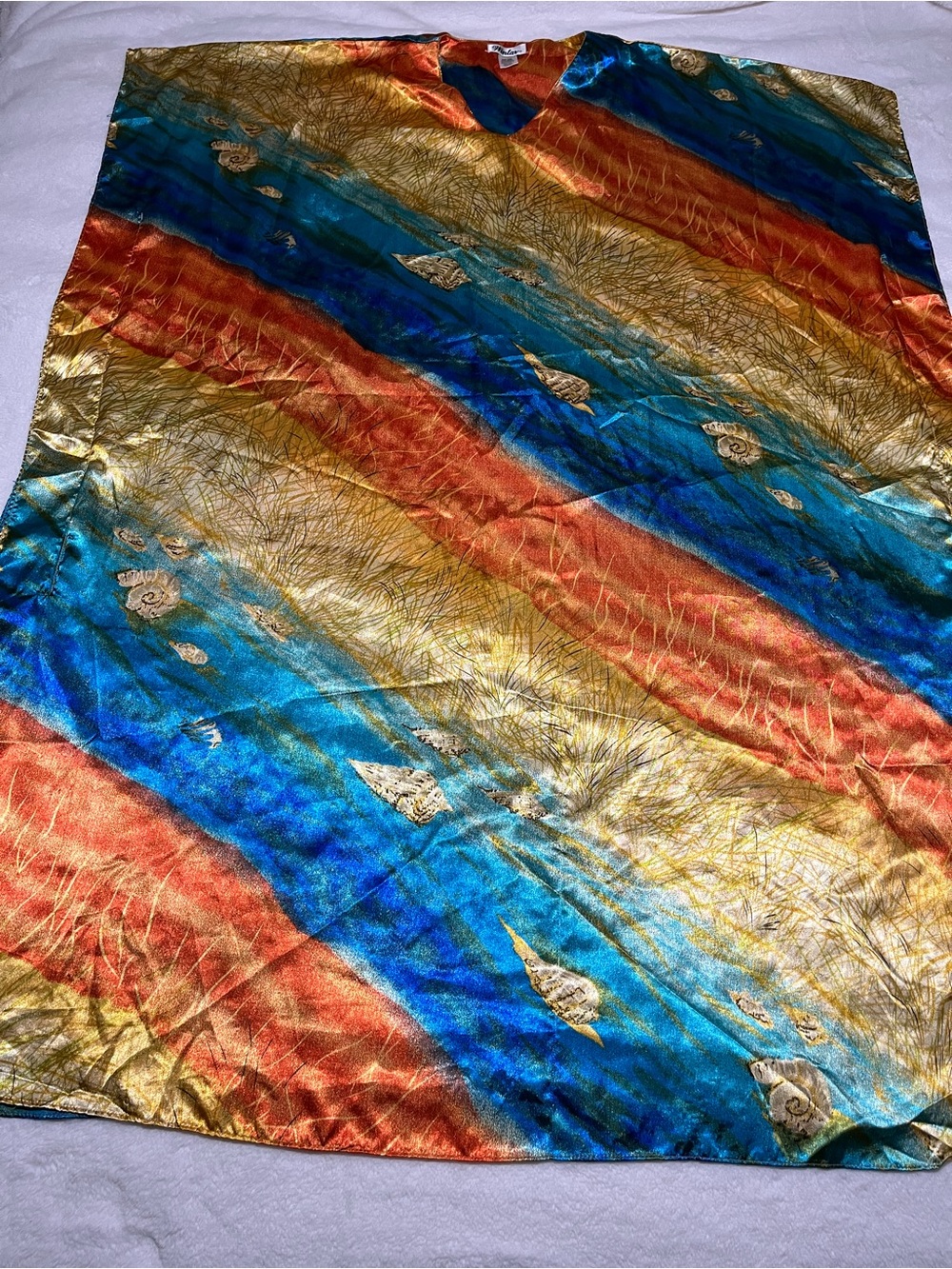 Vintage Winlar Satin Caflar Maxi Dress Gold, Blue & Orange
